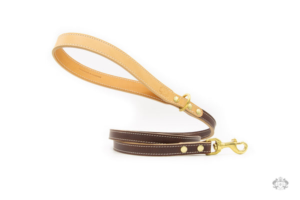 Chocolate Brown Leather Dog Leash front view