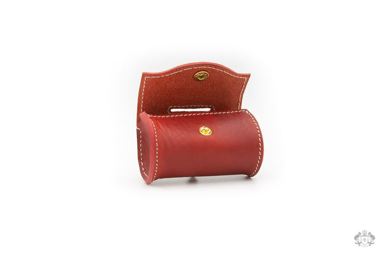 Poppy Red Leather Poop Bag Holder open view