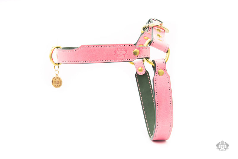 Roses Pink Leather Dog Harness