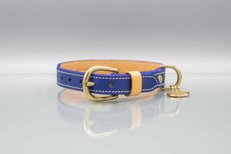 Ocean Blue Leather Dog Collar
